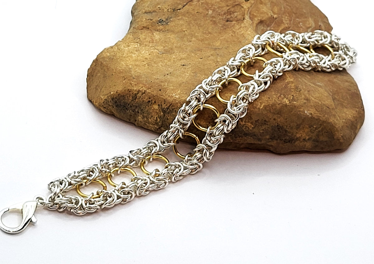 Silver and Gold Wire Chain Mail Bracelet