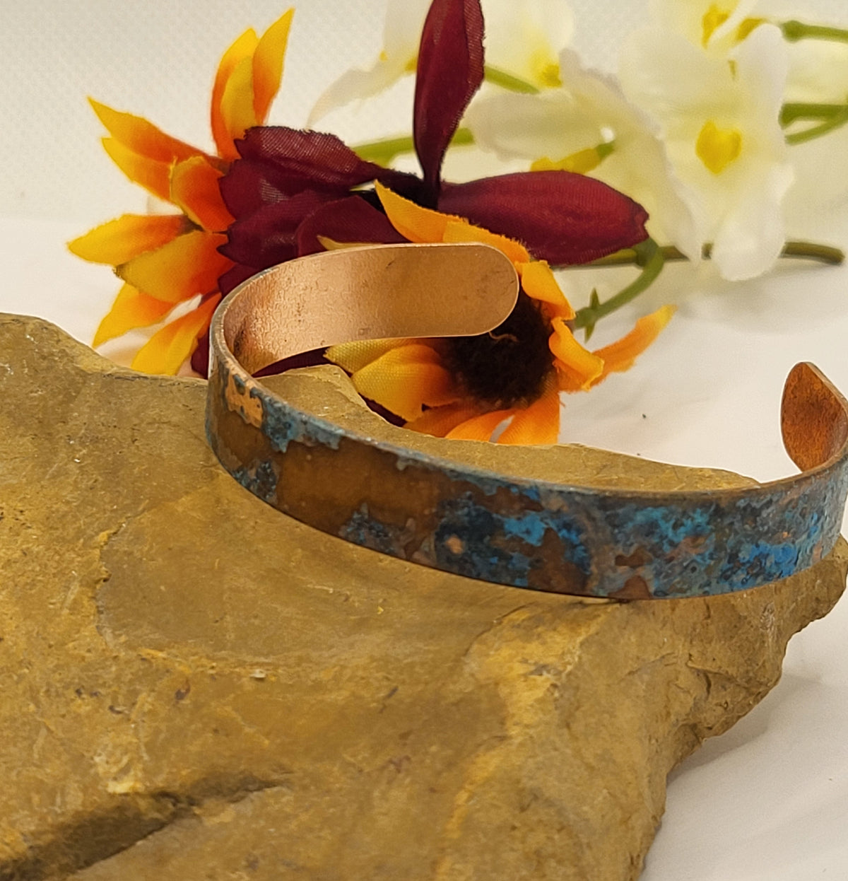 Narrow Copper Bracelet with Blue Accents