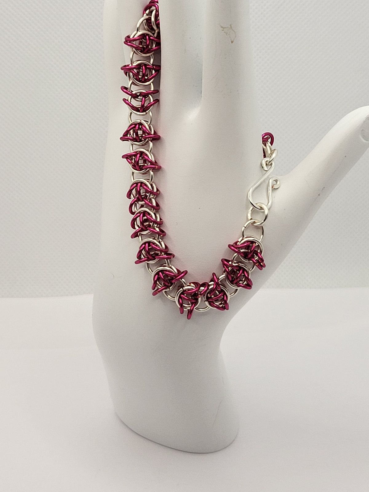 Red and Silver Chain Mail Bracelet