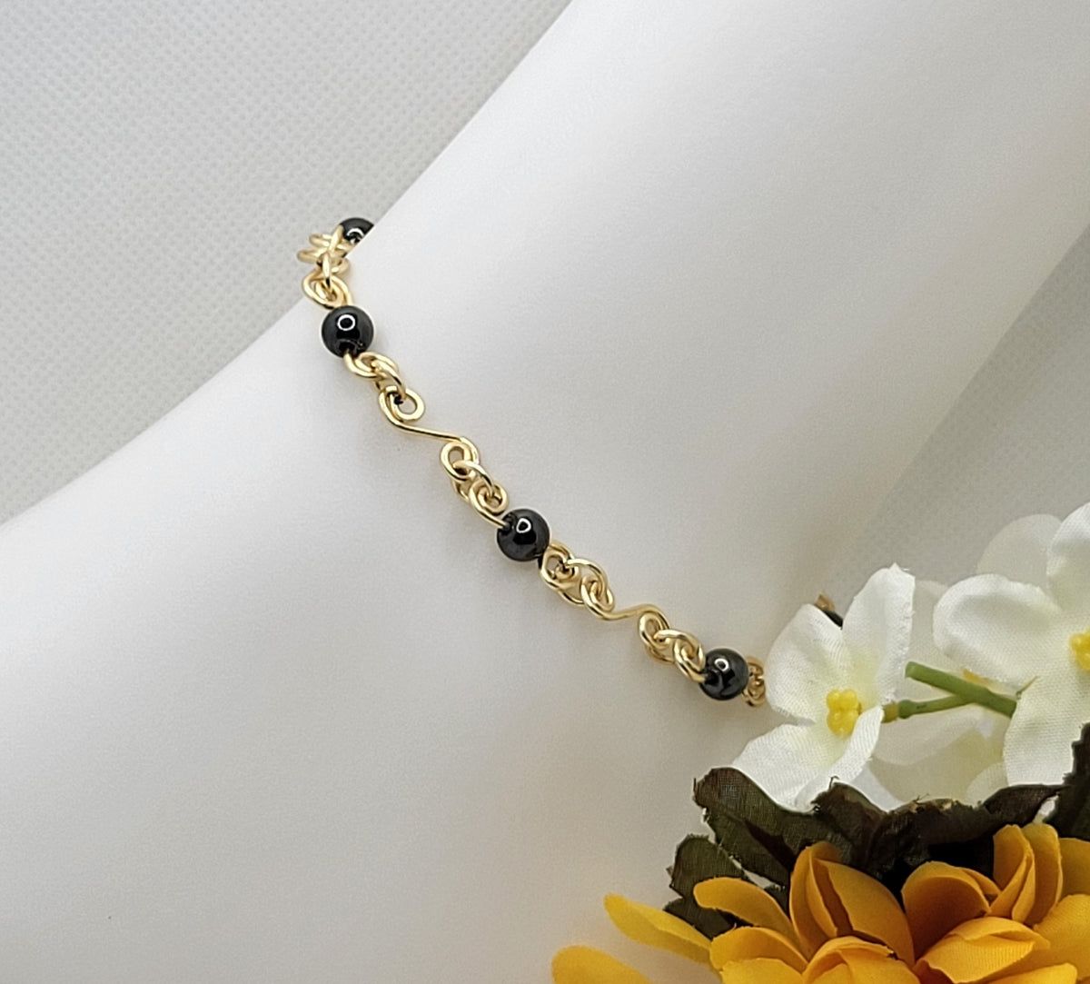 Gold with Black Beads Anklet