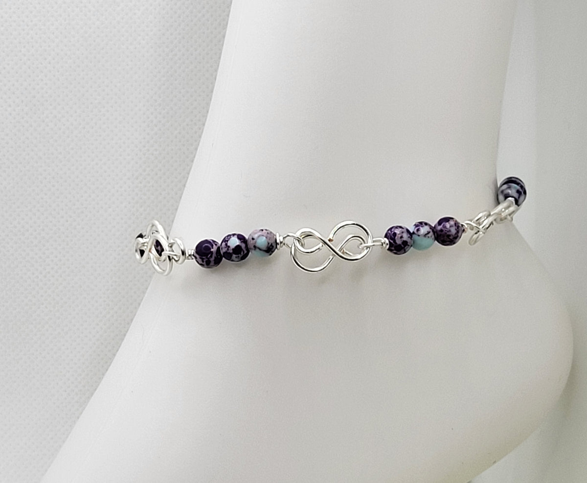 Anklet with purple Imperial Jasper beads