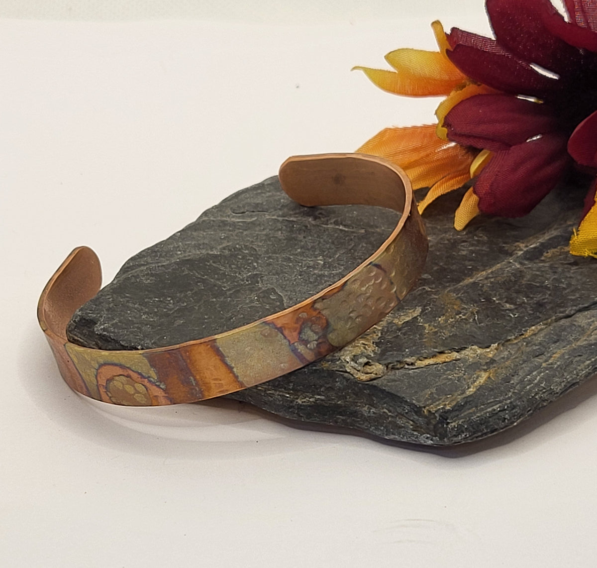 Narrow Flame Painted Copper Bracelet