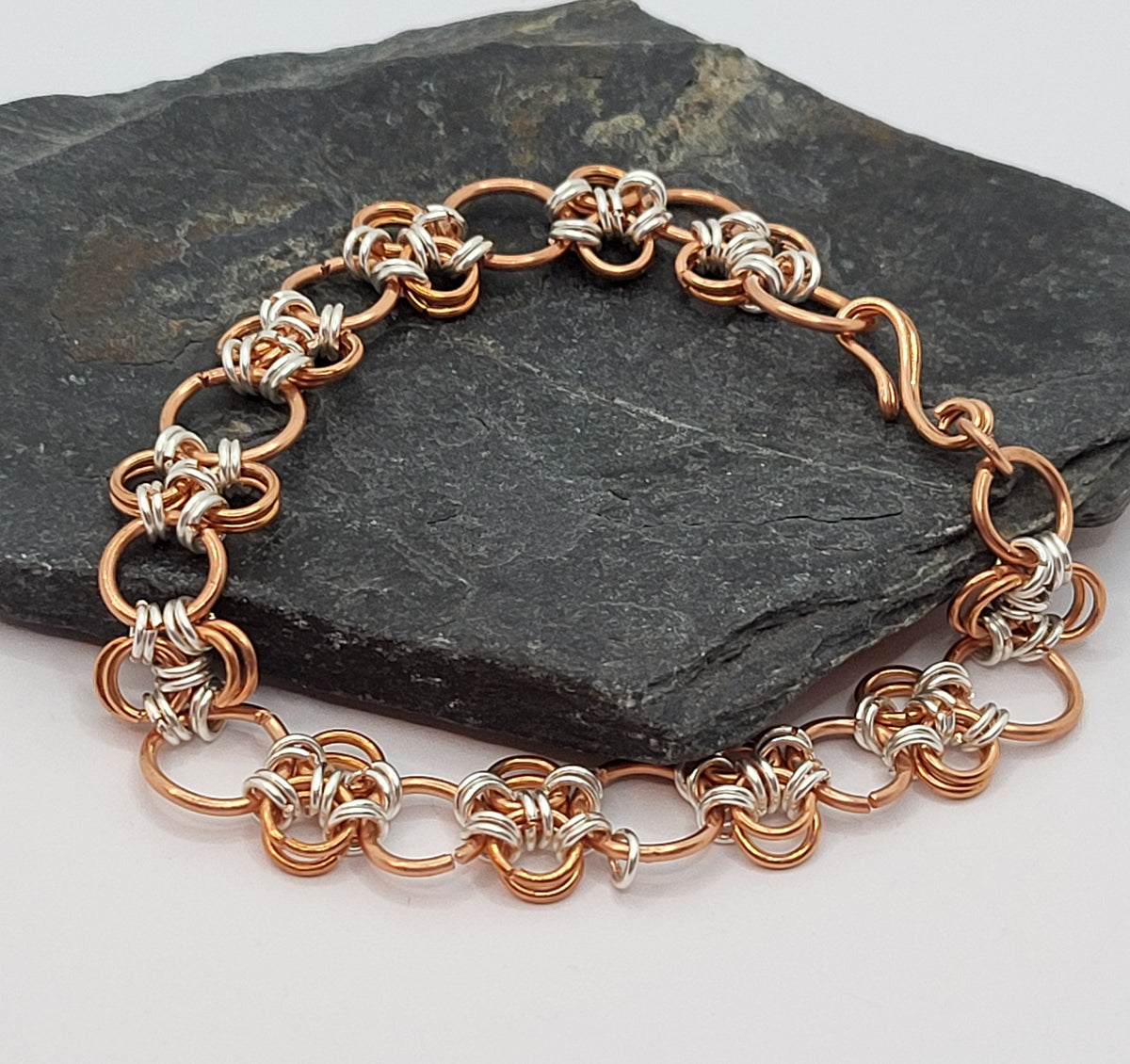 Copper and Silver Chain Mail Bracelet