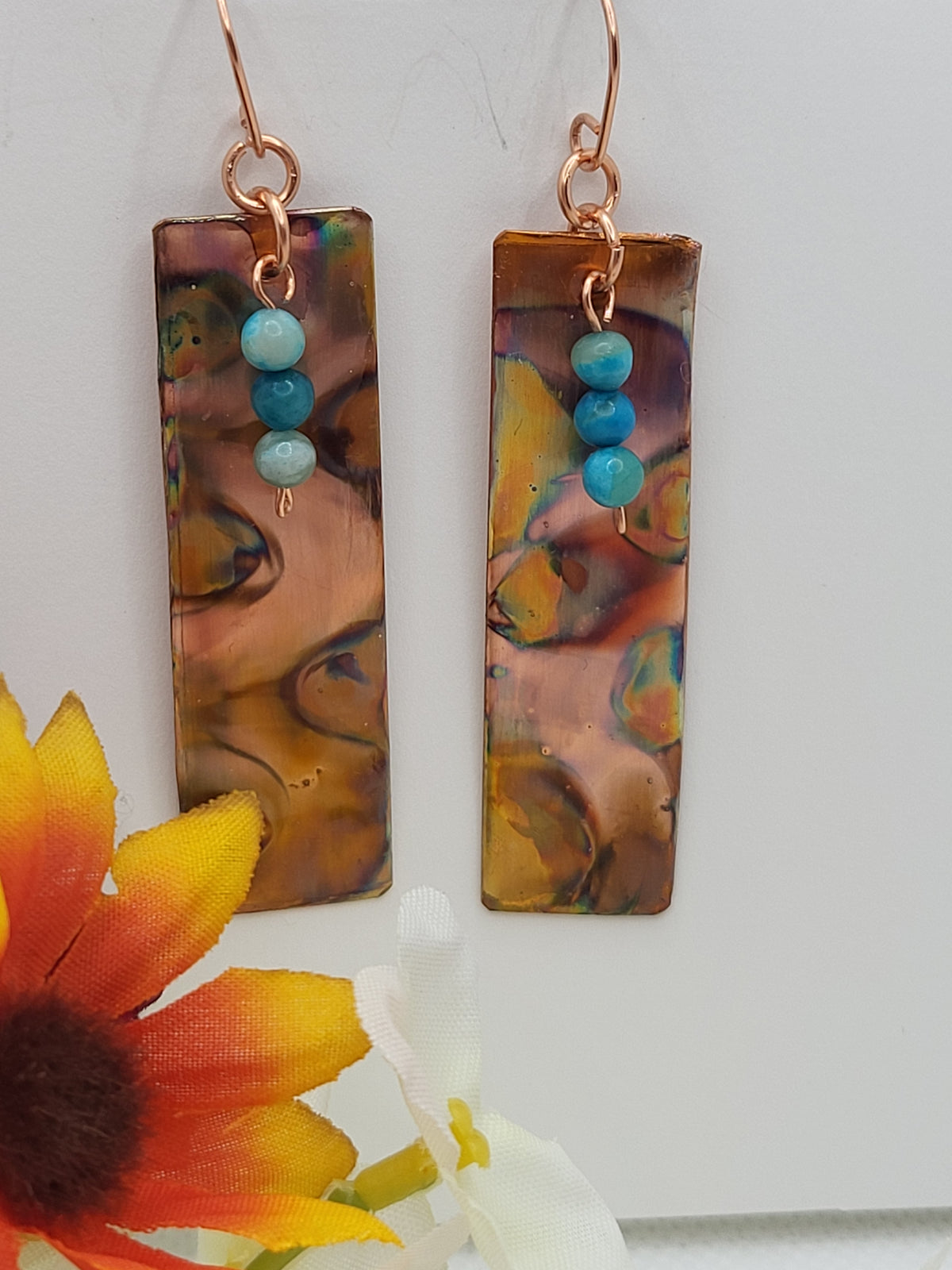 Long Rectangular Copper Earrings