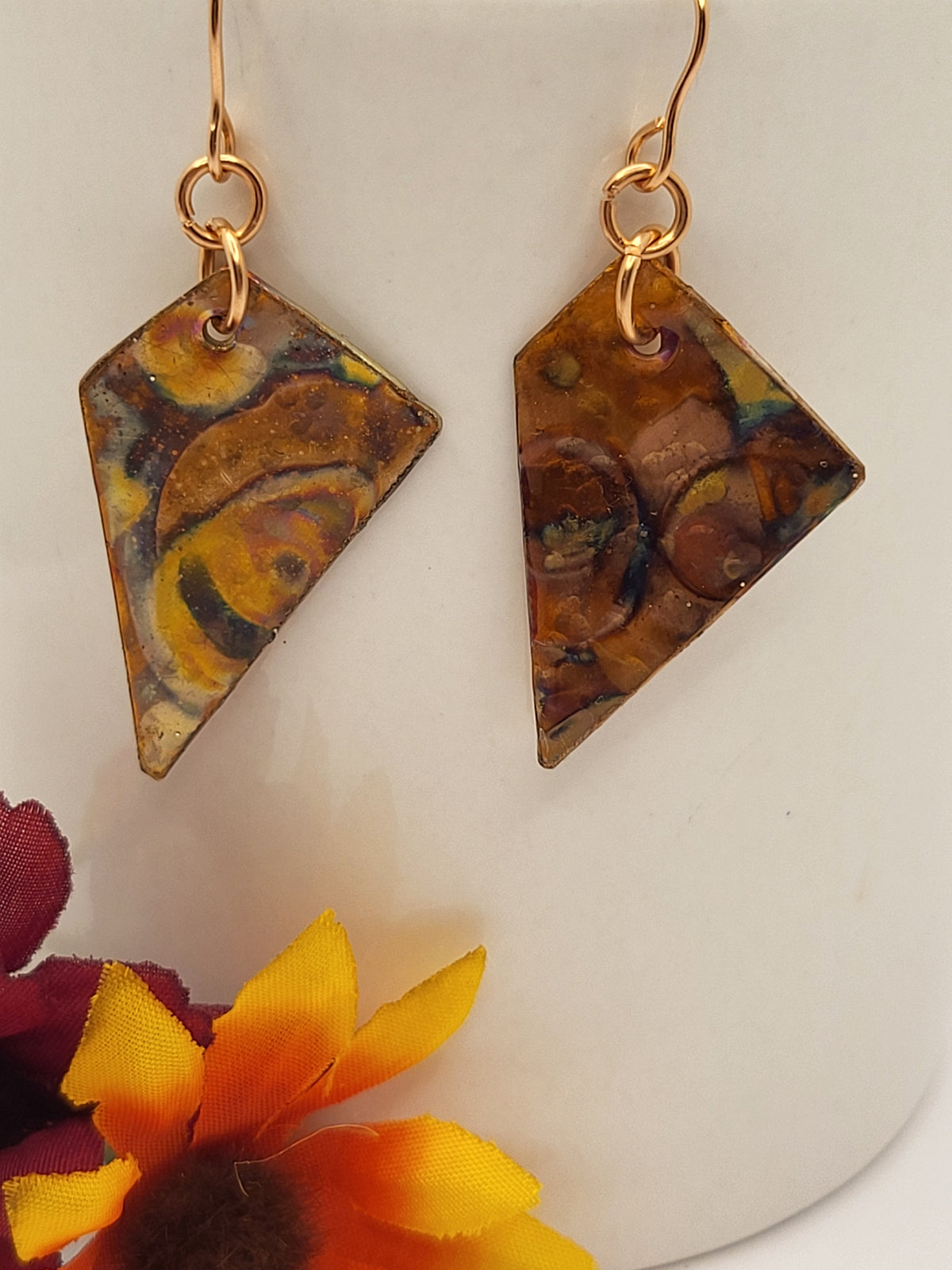 Handcrafted Flame-Painted Copper Earrings
