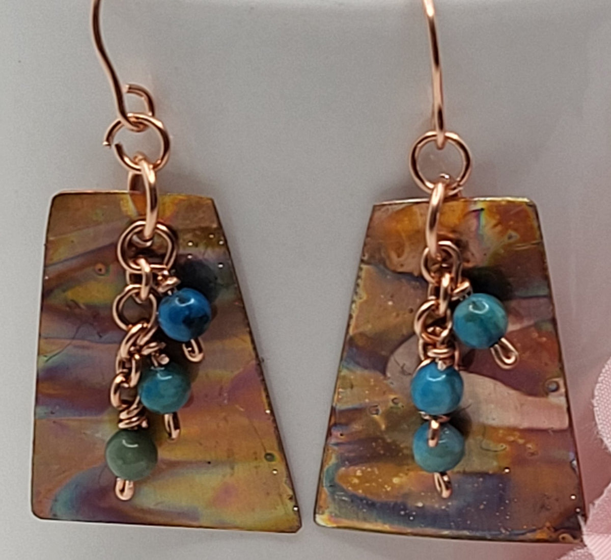 Flame Painted Earrings with blue beads