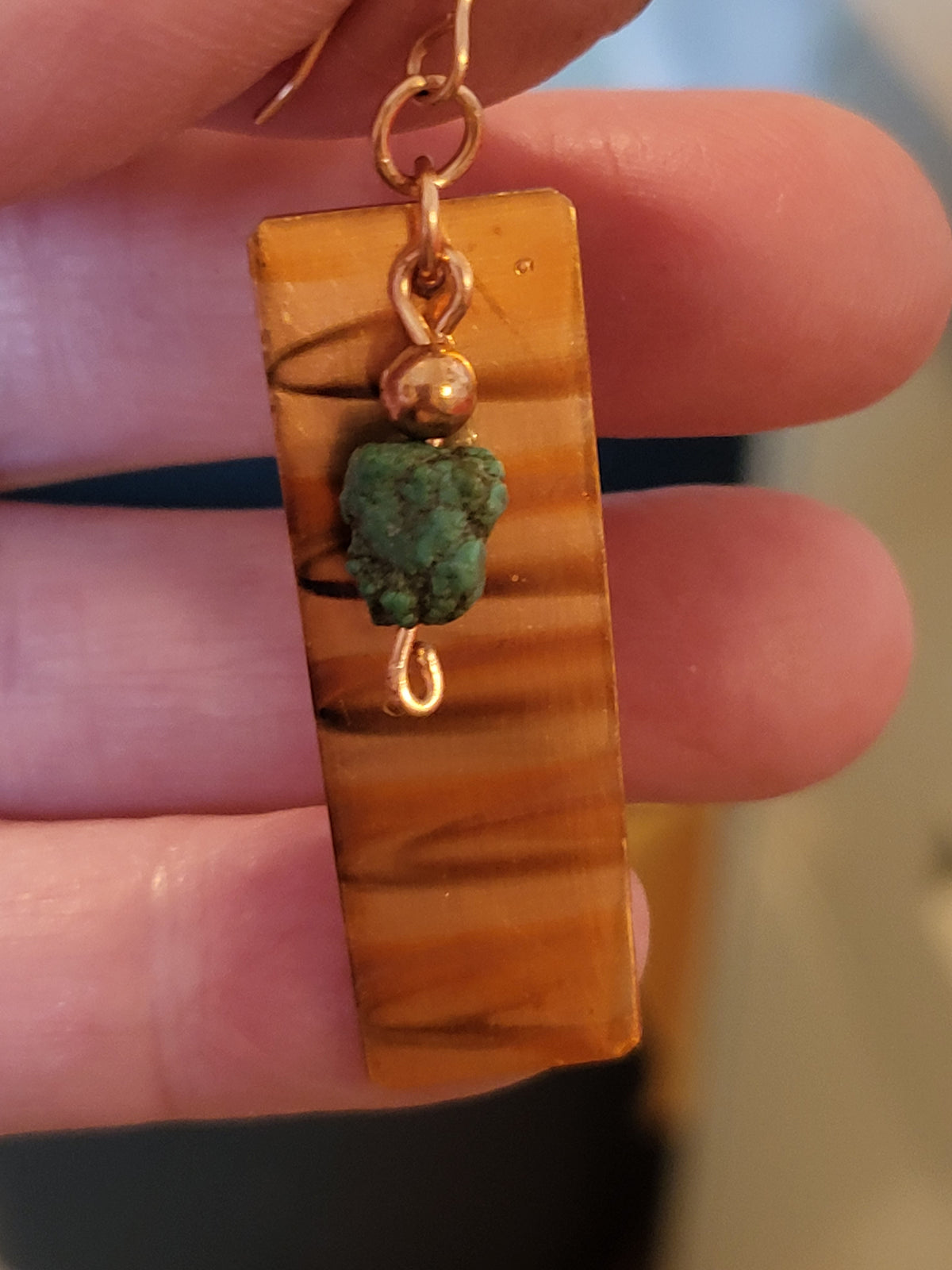 Flame painted rectangle copper earrings