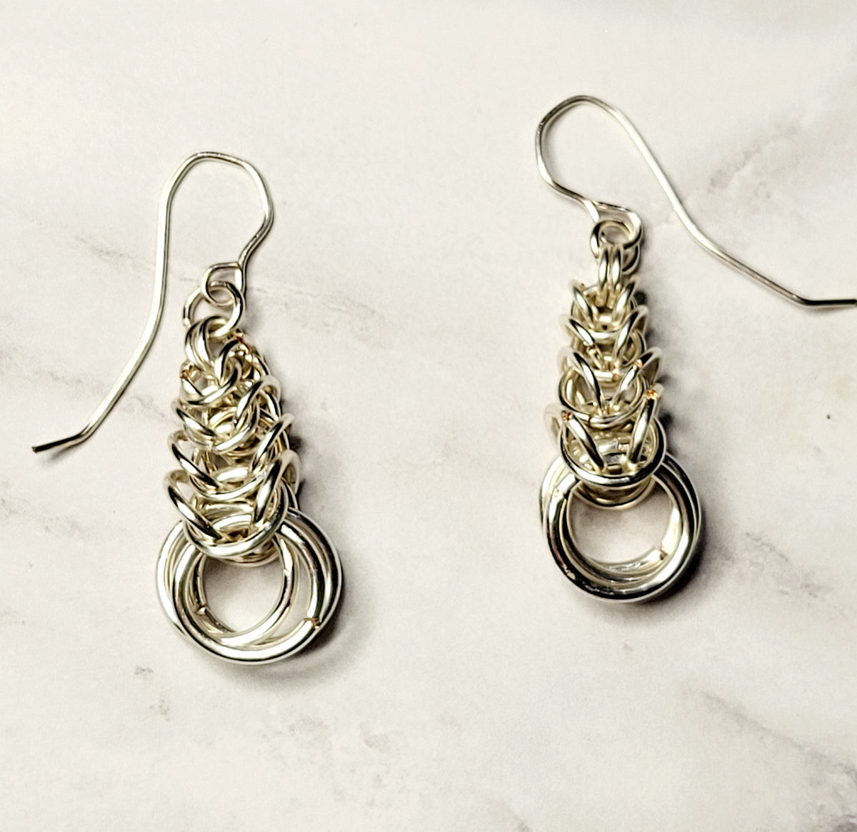 Silver chain mail earrings