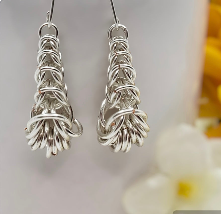 Silver chain mail earrings
