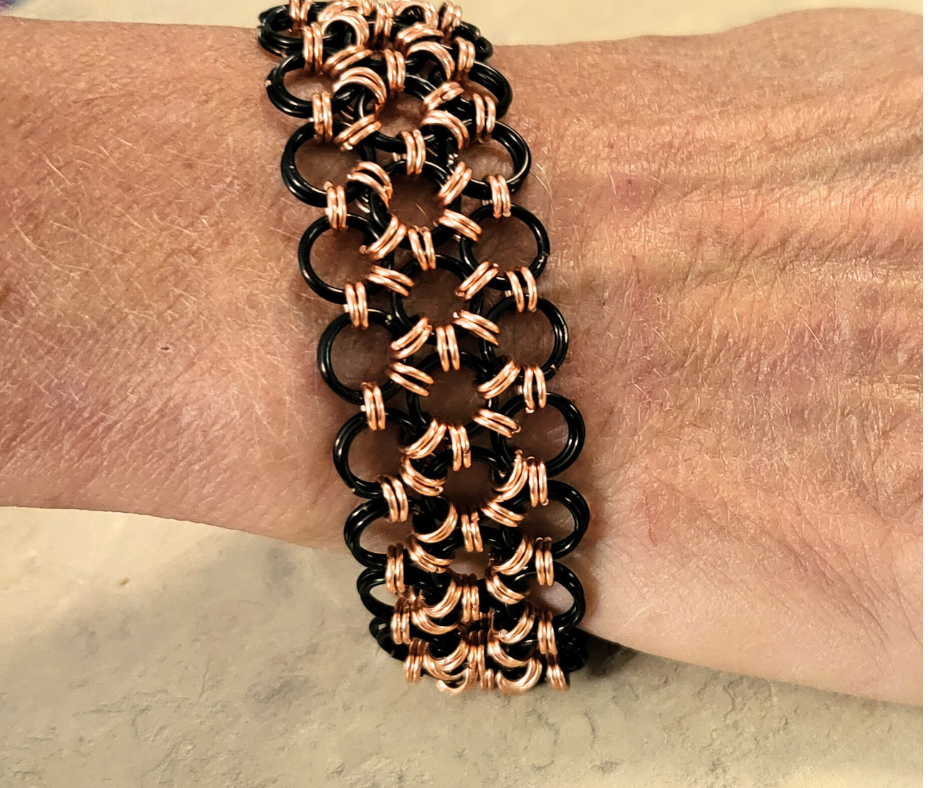 Black and copper chain mail bracelet