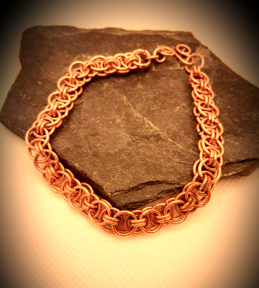 Copper Chain Mail Bracelet with Hook & Eye Clasp