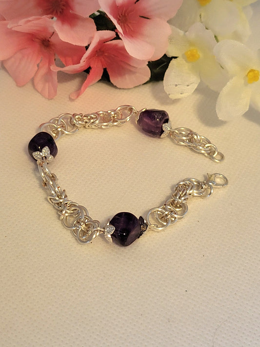 Amethyst Chain Mail Bracelet