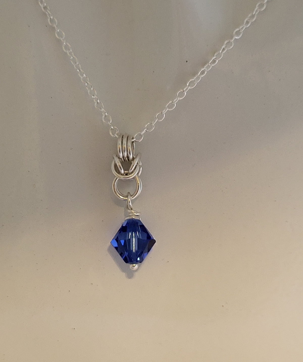 Sterling Silver Crystal Bead Necklace for September Birthdays