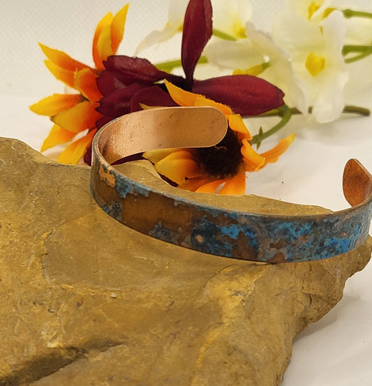Narrow Copper Bracelet with Blue Accents