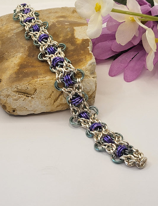 Purple, Green, and Silver Bracelet