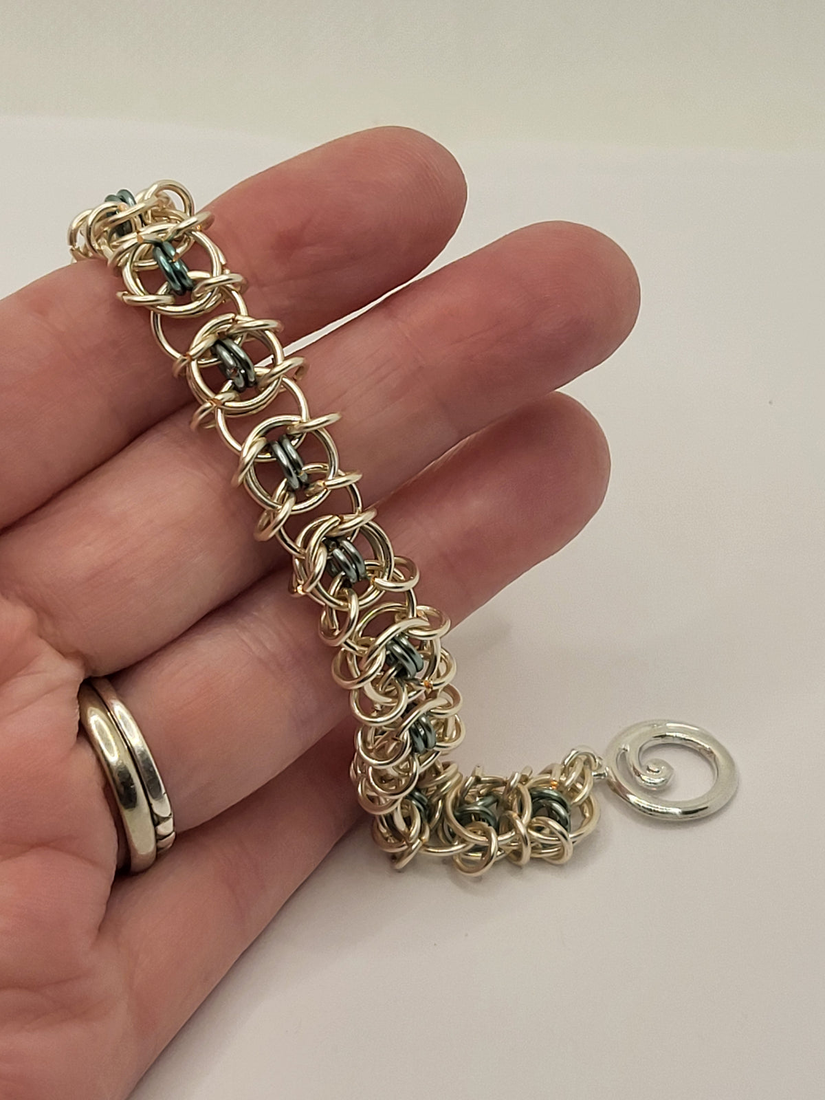 Silver and Light Blue Chain Mail Bracelet