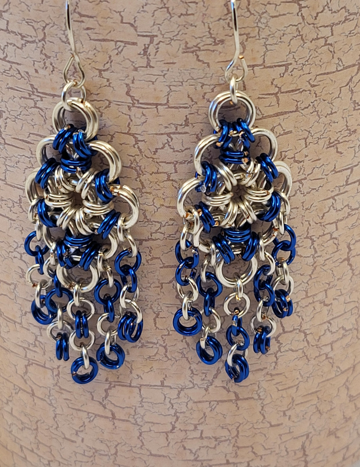 Blue and Silver Chain Mail Earrings
