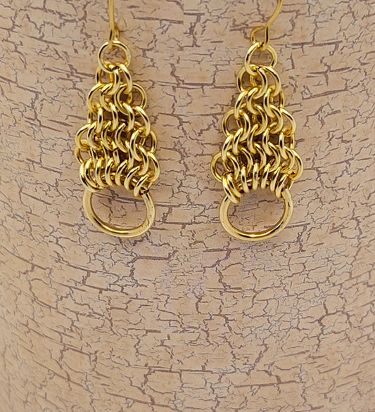 Gold tone triangle shaped chain mail earrings