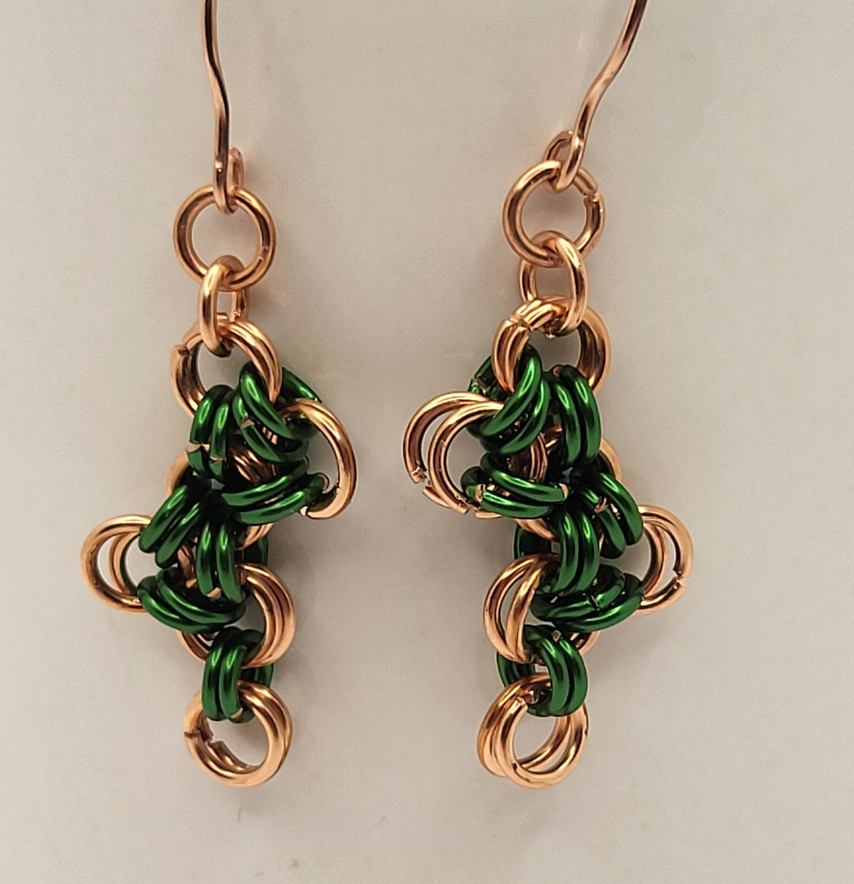 Celtic Green and Copper Chain Mail Earrings