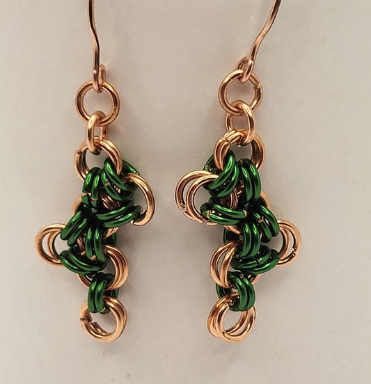 Celtic Green and Copper Chain Mail Earrings