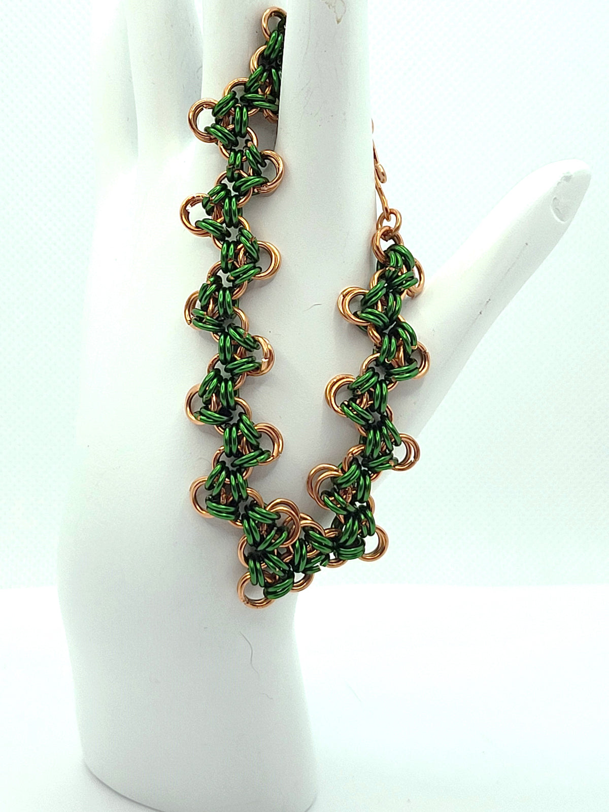 Copper and Green Chain Mail Bracelet