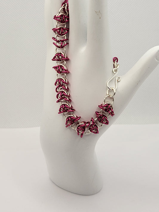 Red and Silver Chain Mail Bracelet