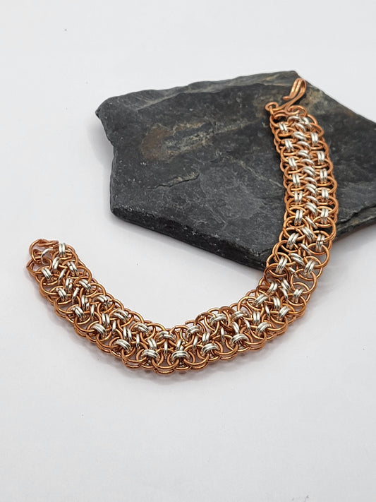 Silver and Copper Wide Bracelet