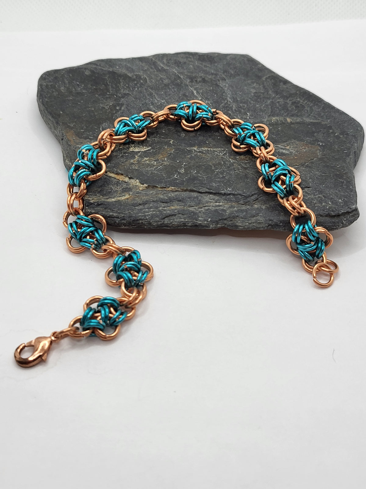 Copper and Turquoise Color Chain Mail Bracelet