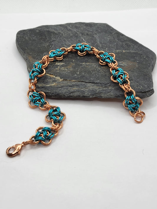 Copper and Turquoise Color Chain Mail Bracelet