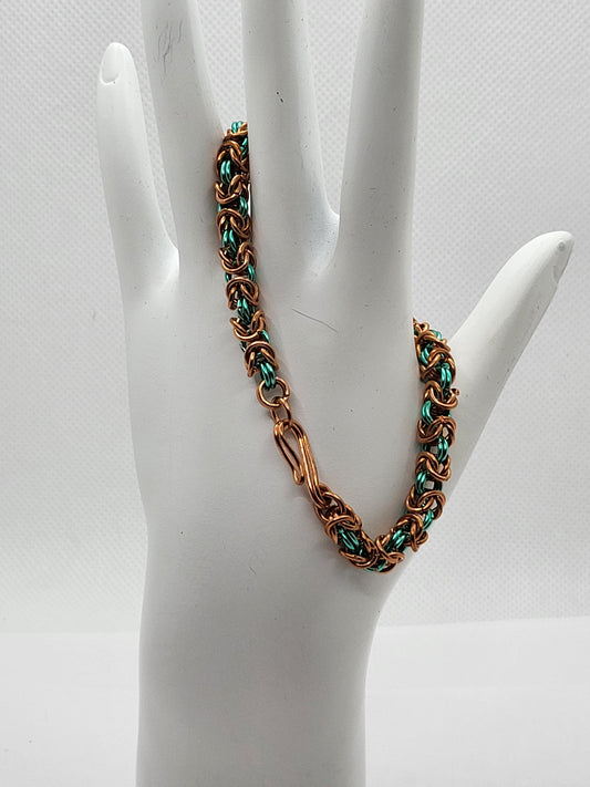 Copper and Turquoise Chain Mail Bracelet