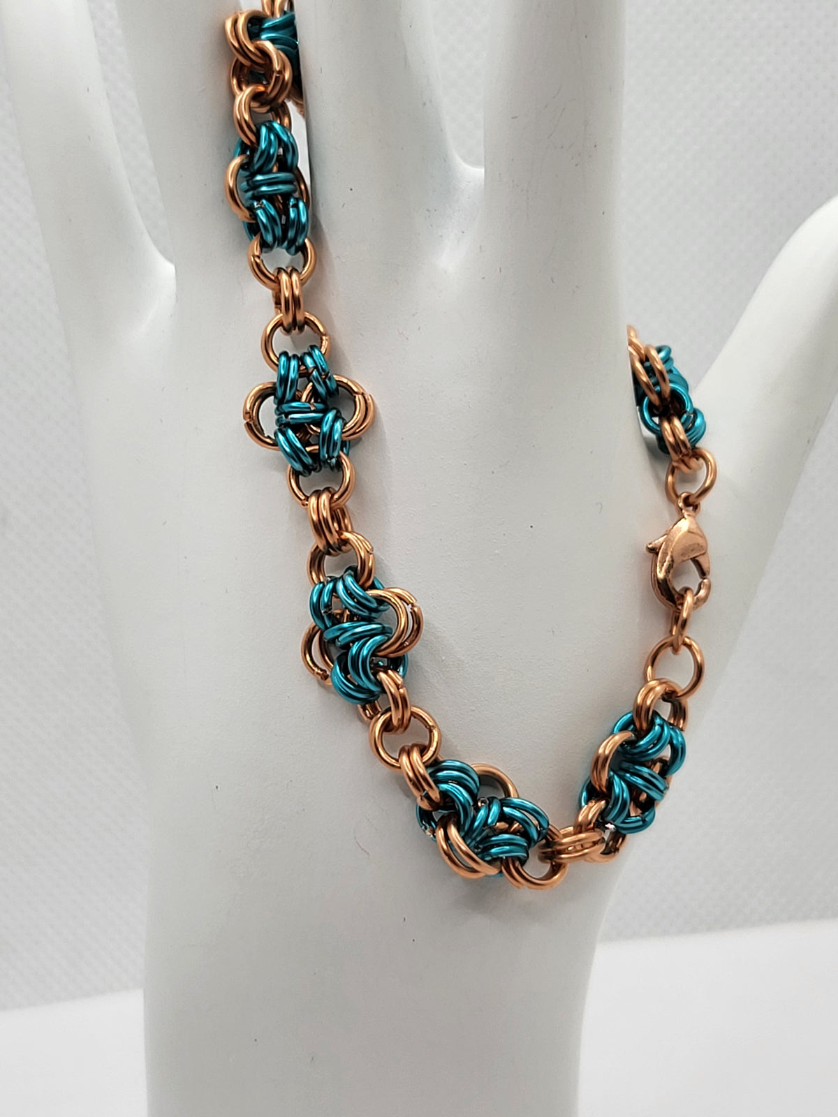 Copper and Turquoise Color Chain Mail Bracelet