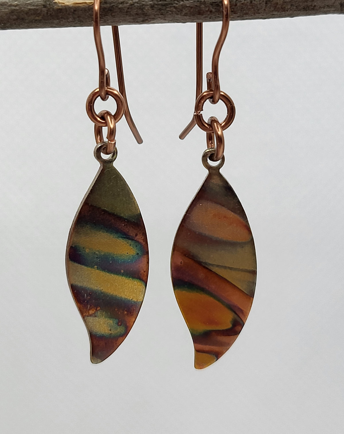 Flame Colored Leaf Shape Copper Earrings