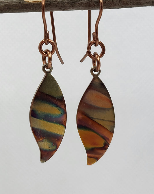 Flame Colored Leaf Shape Copper Earrings