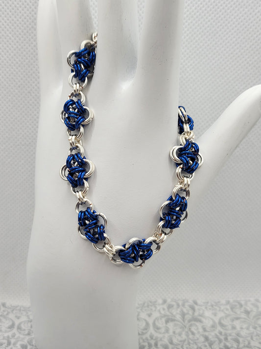 Blue and Silver Criss-Cross Chain Mail Bracelet