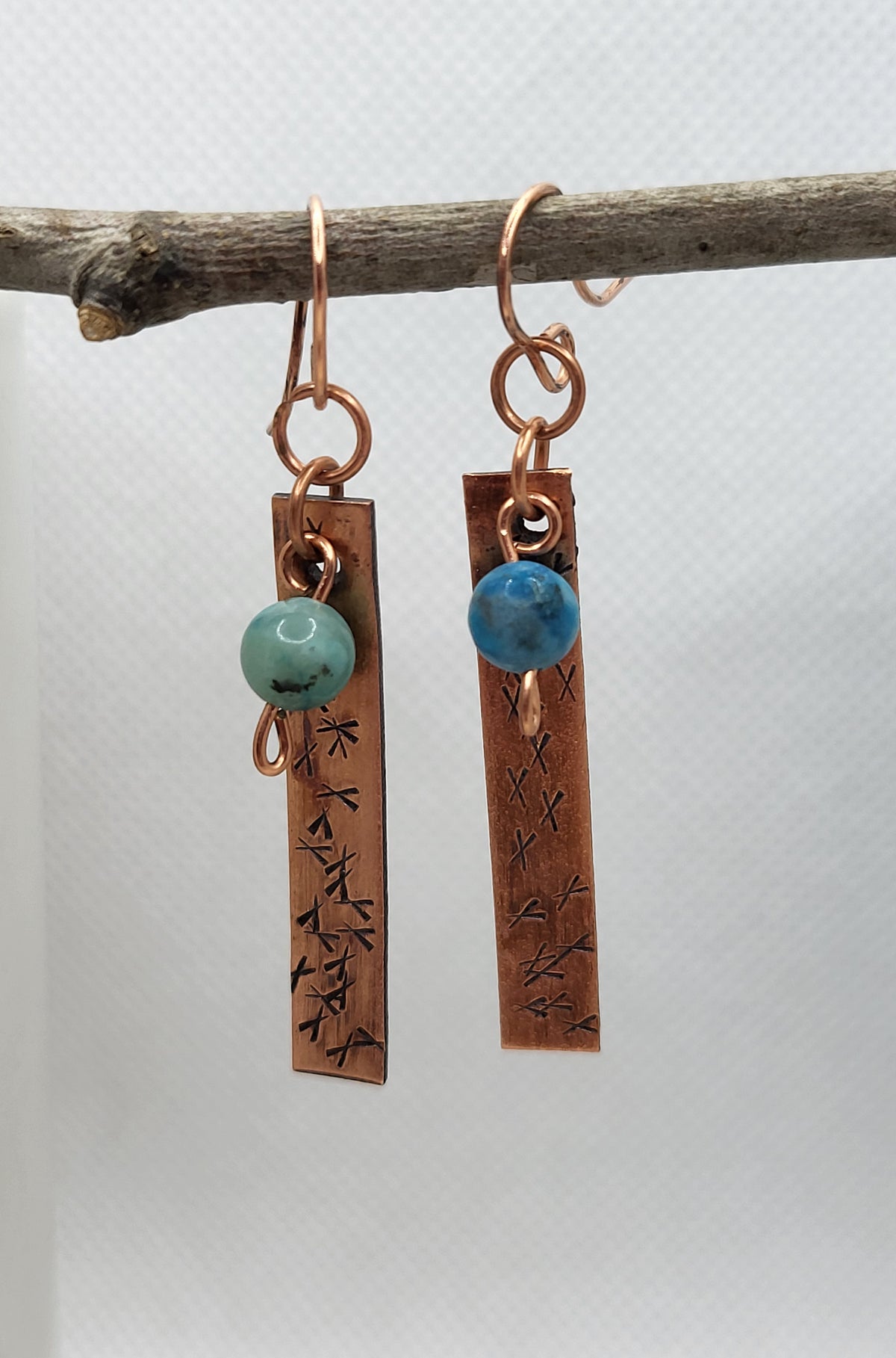 Stamped Copper Rectangle Earrings