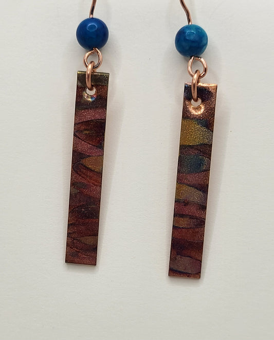 Rectangle  Earrings with Blue Bead