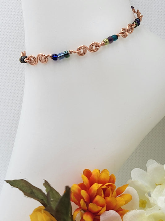 Copper chain mail anklet