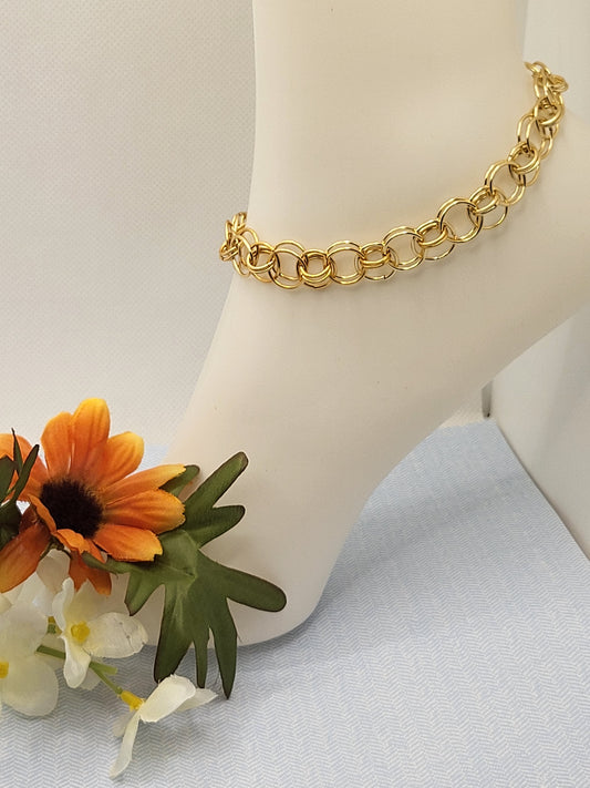 Gold tone anklet with lobster claw clasp
