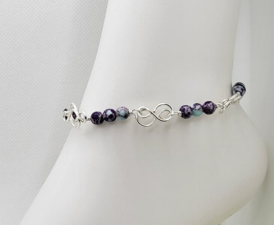 Anklet with purple Imperial Jasper beads