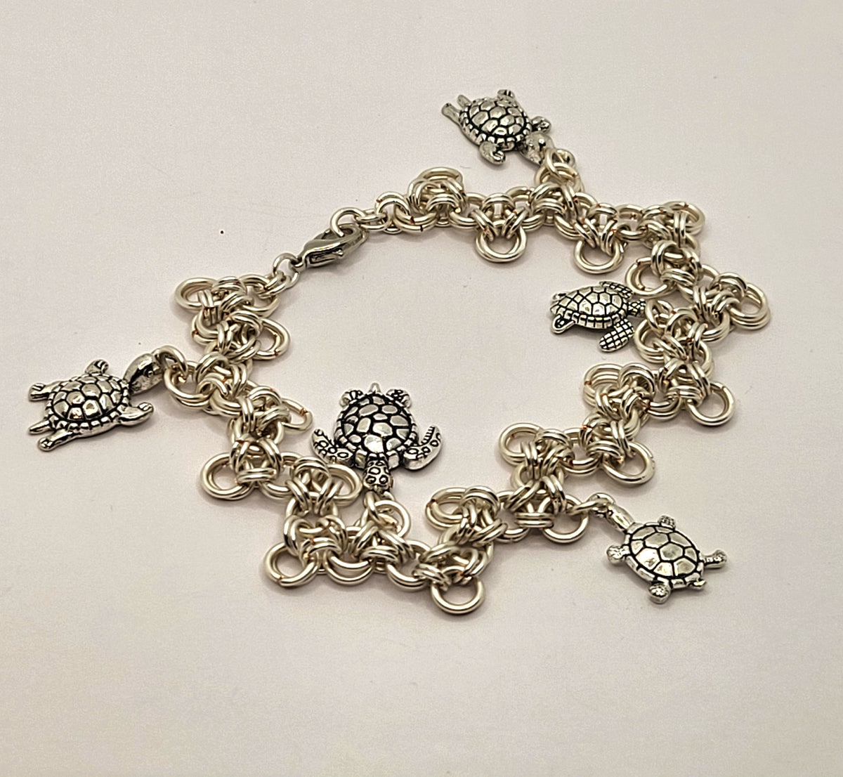 Chain Mail Charm Bracelet with Turtles