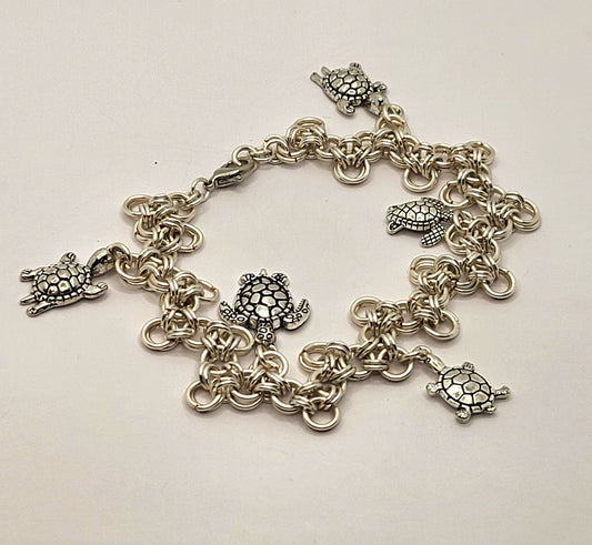 Chain Mail Charm Bracelet with Turtles