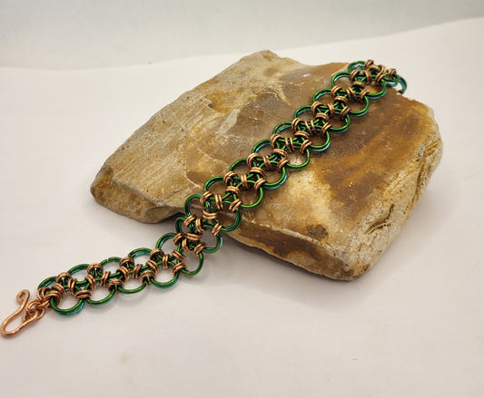 Reversible Chain Mail Copper and Green Bracelet