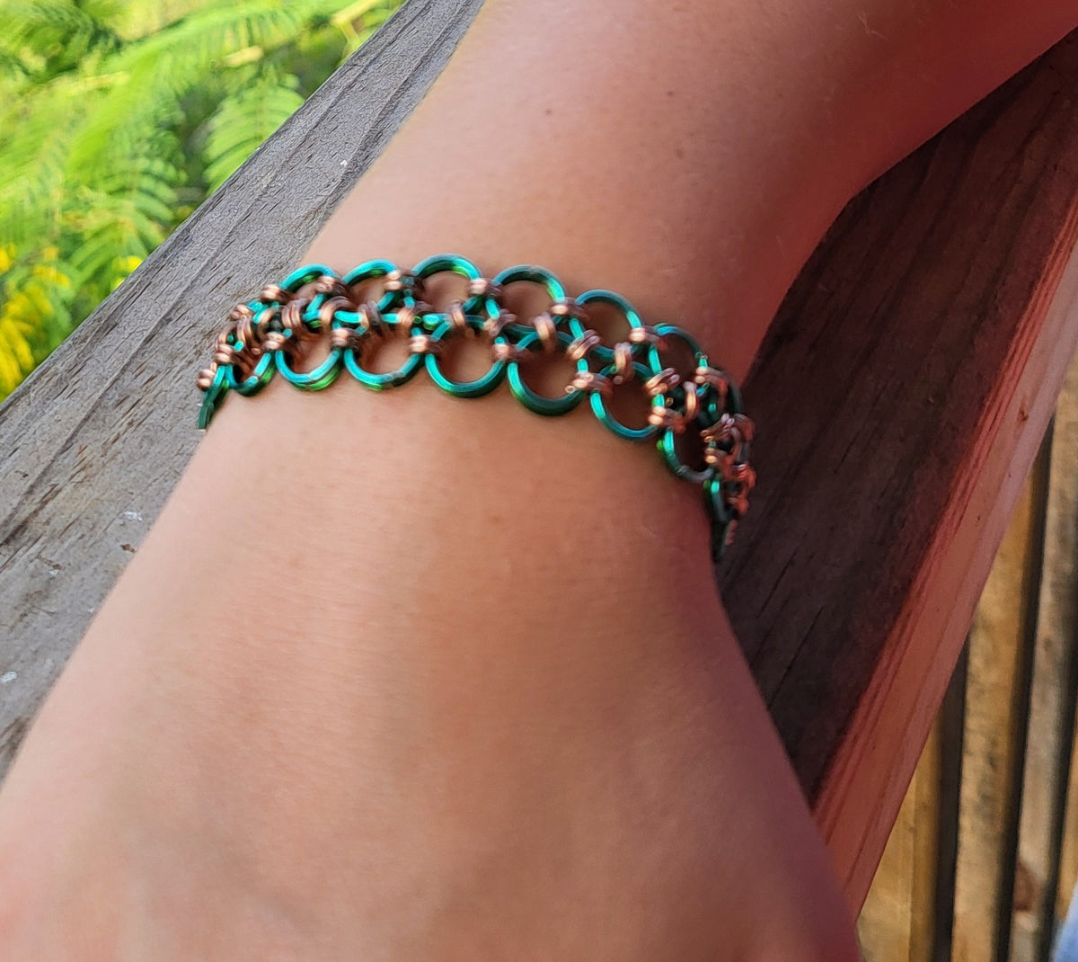 Reversible Chain Mail Copper and Green Bracelet