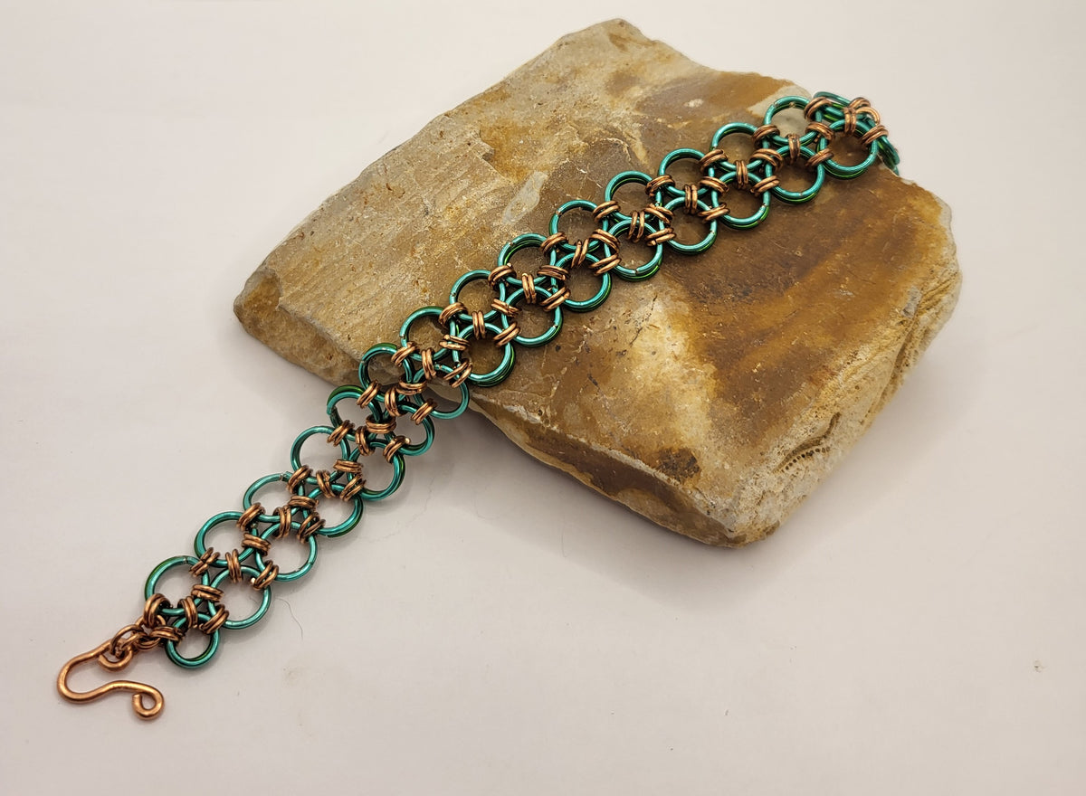 Reversible Chain Mail Copper and Green Bracelet