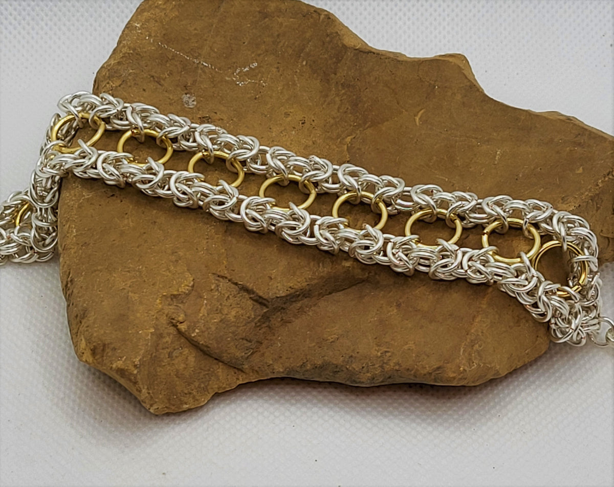 Silver and Gold Wire Chain Mail Bracelet