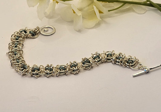 Silver and Light Blue Chain Mail Bracelet