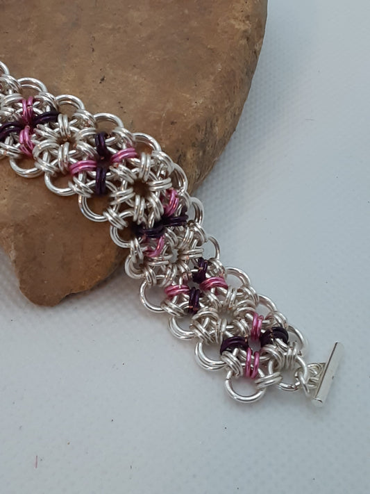 Silver with a splash of color chain mail bracelet