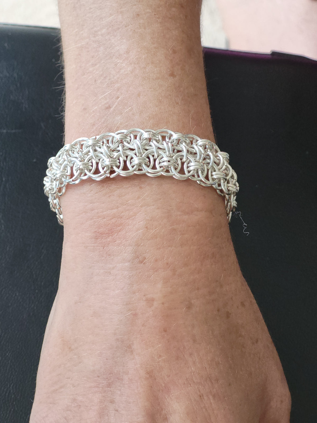 Silver chain mail bracelet with slide clasp