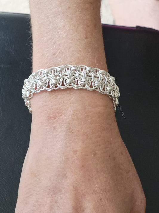 Silver chain mail bracelet with slide clasp