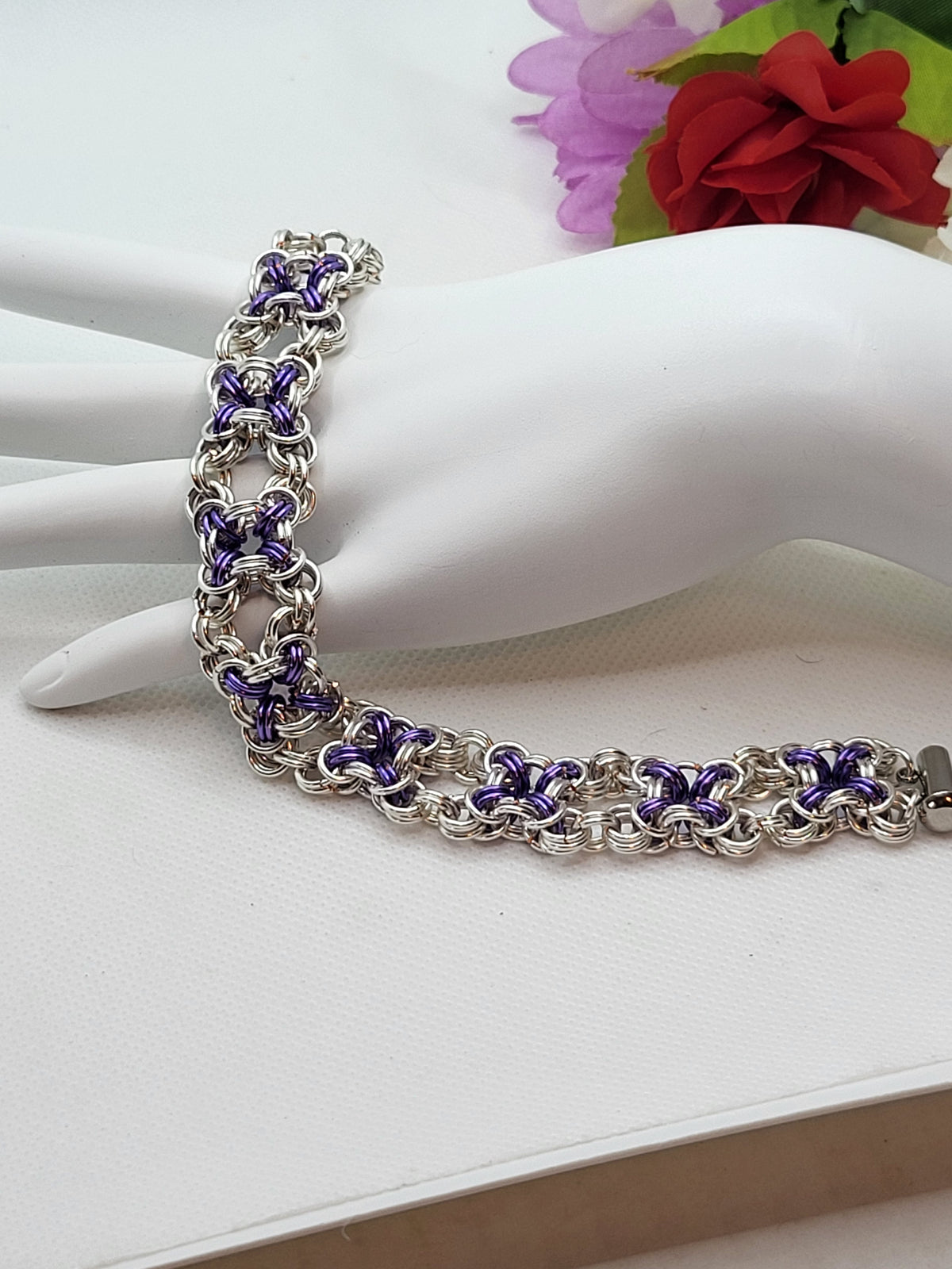 Purple and silver chain wide bracelet